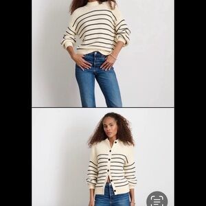 Alex Mill Stripe Cotton Sweater Button Front / Back Crewneck - Wear TWO ways!